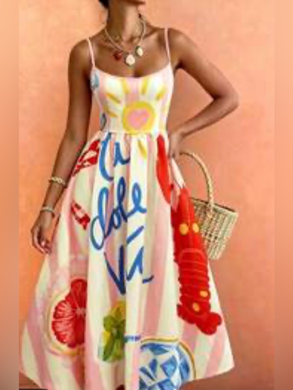 Summer Strappy Midi Dress in Multi Color